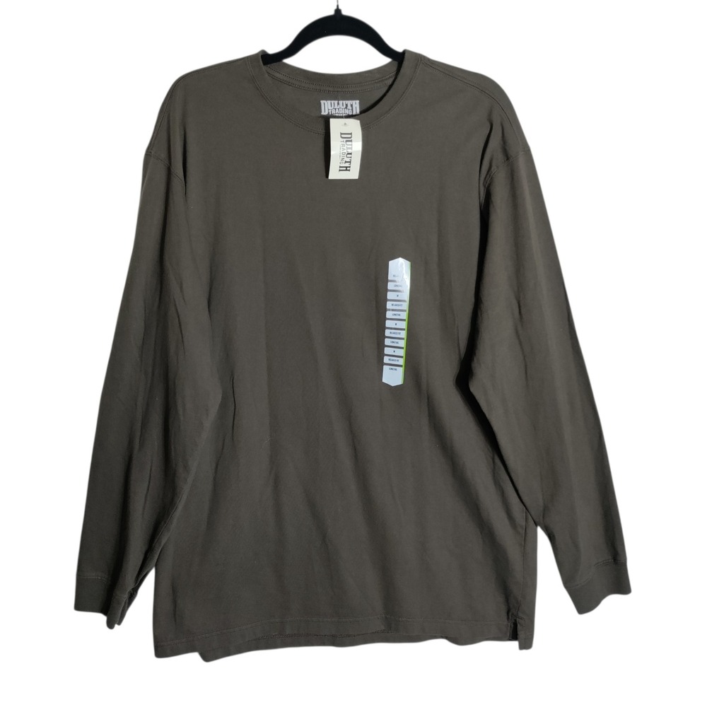 Duluth Trading Co Mens Longtail T Relaxed Fit Long Sleeve Cotton Shirt Brown M